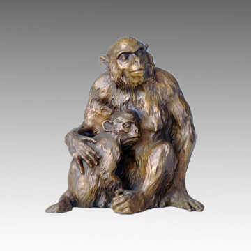 Animal Bronze Sculpture Mother-Son Monkey Brass Statue Tpal-015